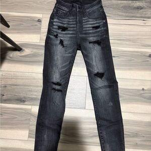 Distressed Buckle black ankle skinny jeans